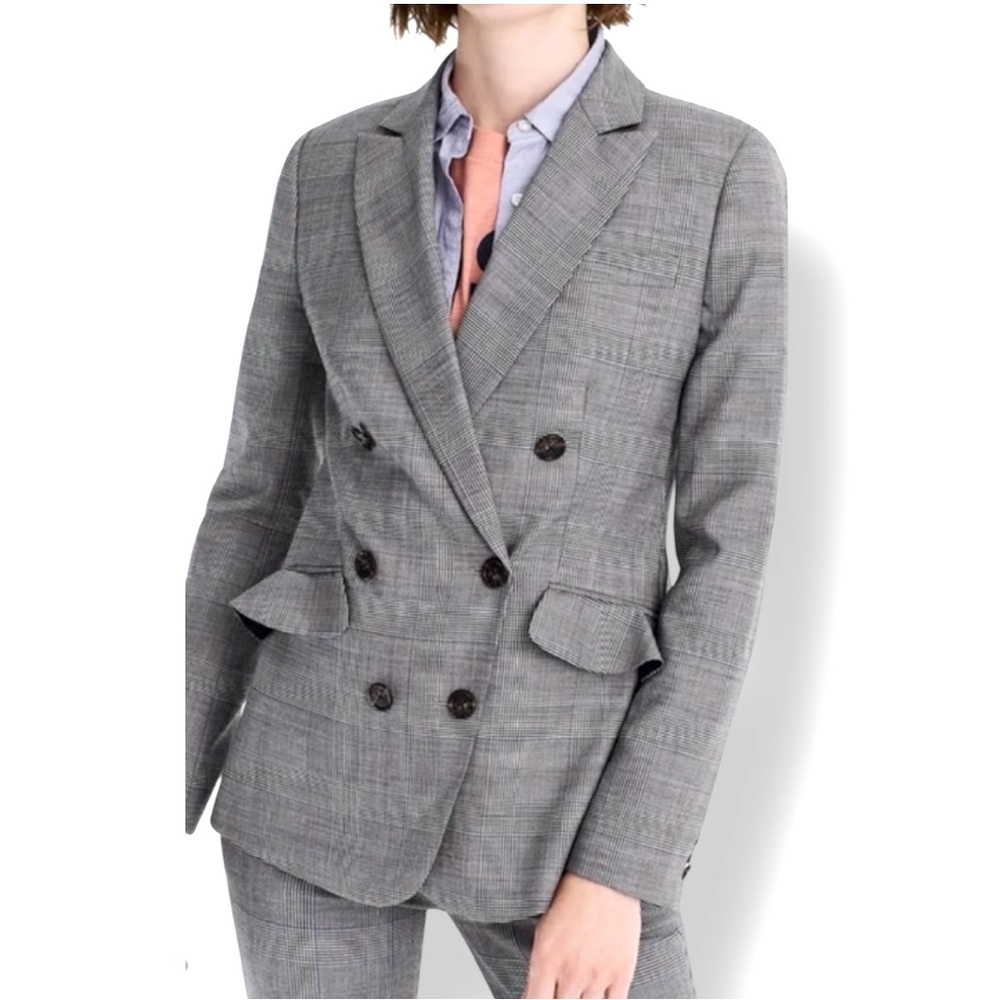 J. Crew Wool Glen Plaid Ruffle Blazer Size 8